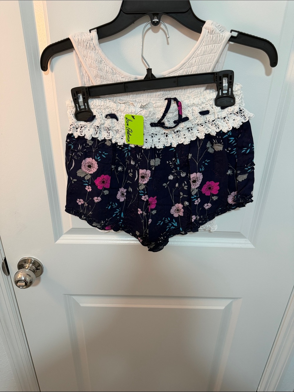Sam Edelman Women’s Navy Floral Lace-Trim 2 Piece Short Set Size Large